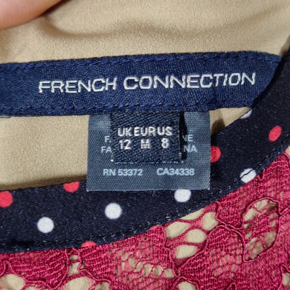 French Connection Women’s Dress Y2K Romantic Lace Polka Dot Pleated Skirt US 8 - Picture 11 of 11